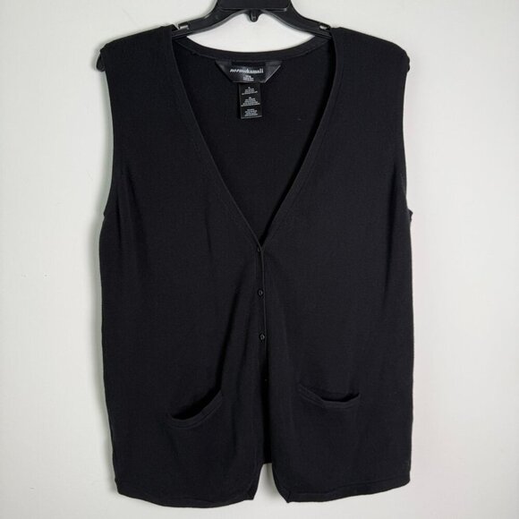 Norma Kamali Sweaters - Norma Kamali Slouchy Knit Cardigan Sweater Vest 100% Cotton Black Size XL